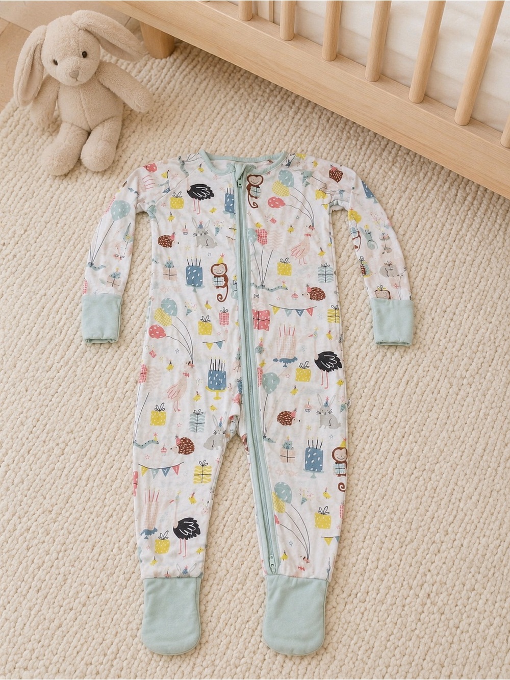 Little Sleepies Blue Party Animals Zippy 6–12 Months Bamboo Pajamas
